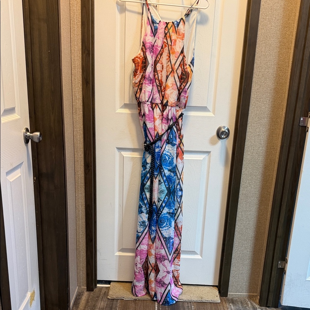 Lily Rose Multi-Color Geometric Floral Maxi Dress